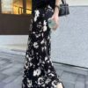 Retro high-waist oil painting printed A-line skirt