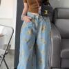 Tie-dyed floral loose wide-leg jeans