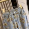 Tie-dyed floral loose wide-leg jeans