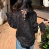 Hollow lace backless Tencel sunscreen long-sleeved shirt