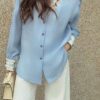 Linen Embroidered Single Breasted Loose Fashion Shirt