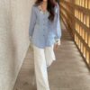Linen Embroidered Single Breasted Loose Fashion Shirt
