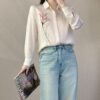 Printed and dyed design long-sleeved shirt (containing 70% silk)