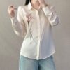 Printed and dyed design long-sleeved shirt (containing 70% silk)