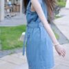 High-end retro denim dress(with belt)