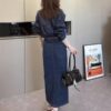 Elegant retro split denim skirt (with belt)