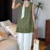Solid color linen patchwork vest