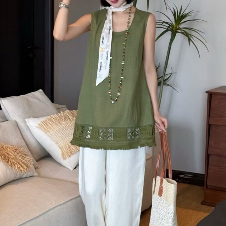 Solid color linen patchwork vest