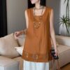 Solid color linen patchwork vest
