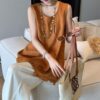 Solid color linen patchwork vest