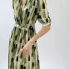 V-neck ink-printed linen slim dress (with belt)