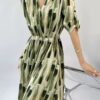 V-neck ink-printed linen slim dress (with belt)