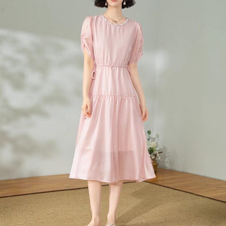 Handmade bead chain solid color high-end sweet holiday style dress