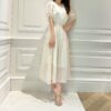 Handmade bead chain solid color high-end sweet holiday style dress
