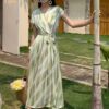 French smudged V-neck design pleated shoulders three-dimensional slimming dress (with belt)