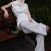 Sleeveless vest and high waist wide leg casual pants set (with belt)