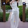 Sleeveless vest and high waist wide leg casual pants set (with belt)