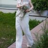Sleeveless vest and high waist wide leg casual pants set (with belt)
