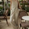 Hollow lace patchwork sleeveless vest and casual wide-leg pants two-piece set