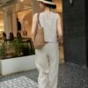 Hollow lace patchwork sleeveless vest and casual wide-leg pants two-piece set