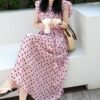 Round neck hand-pleated breathable lace-up dress (with waist rope)