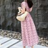 Round neck hand-pleated breathable lace-up dress (with waist rope)