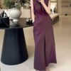 100% plant fermentation washed lapel linen sleeveless dress