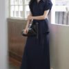 Light mature lady style shirt and skirt two-piece set (with belt)