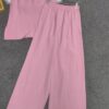 Enzyme-washed heavy-duty beaded vest and high-waist elastic waist wide-leg two-piece set