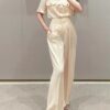 Casual workwear-style short-sleeved shirt and high-waisted wide-leg pants set