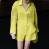 100% ramie solid color top and shorts two-piece set