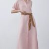 Solid color comfortable linen shirt dress (with belt)