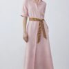 Solid color comfortable linen shirt dress (with belt)