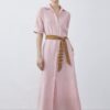 Solid color comfortable linen shirt dress (with belt)