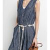 Vintage dark blue slim V-neck jumpsuit
