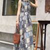 Round neck retro style dress (with waist rope)