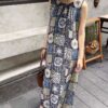 Round neck retro style dress (with waist rope)
