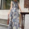 Round neck retro style dress (with waist rope)