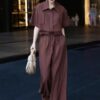 Reddish brown drawstring top and casual pants two-piece set
