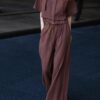 Reddish brown drawstring top and casual pants two-piece set