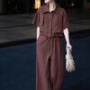Reddish brown drawstring top and casual pants two-piece set
