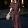 Reddish brown drawstring top and casual pants two-piece set
