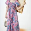 French Square Neck Puff Sleeve Floral Dress