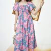 French Square Neck Puff Sleeve Floral Dress