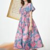 French Square Neck Puff Sleeve Floral Dress