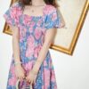 French Square Neck Puff Sleeve Floral Dress