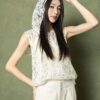 New Fashion Hooded Hollow Lace Crochet Top (30% Silk)