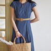 French style round neck slim dress (with belt)