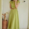French style round neck slim dress (with belt)