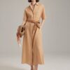 100% pure linen light luxury slim shirt dress (with belt)